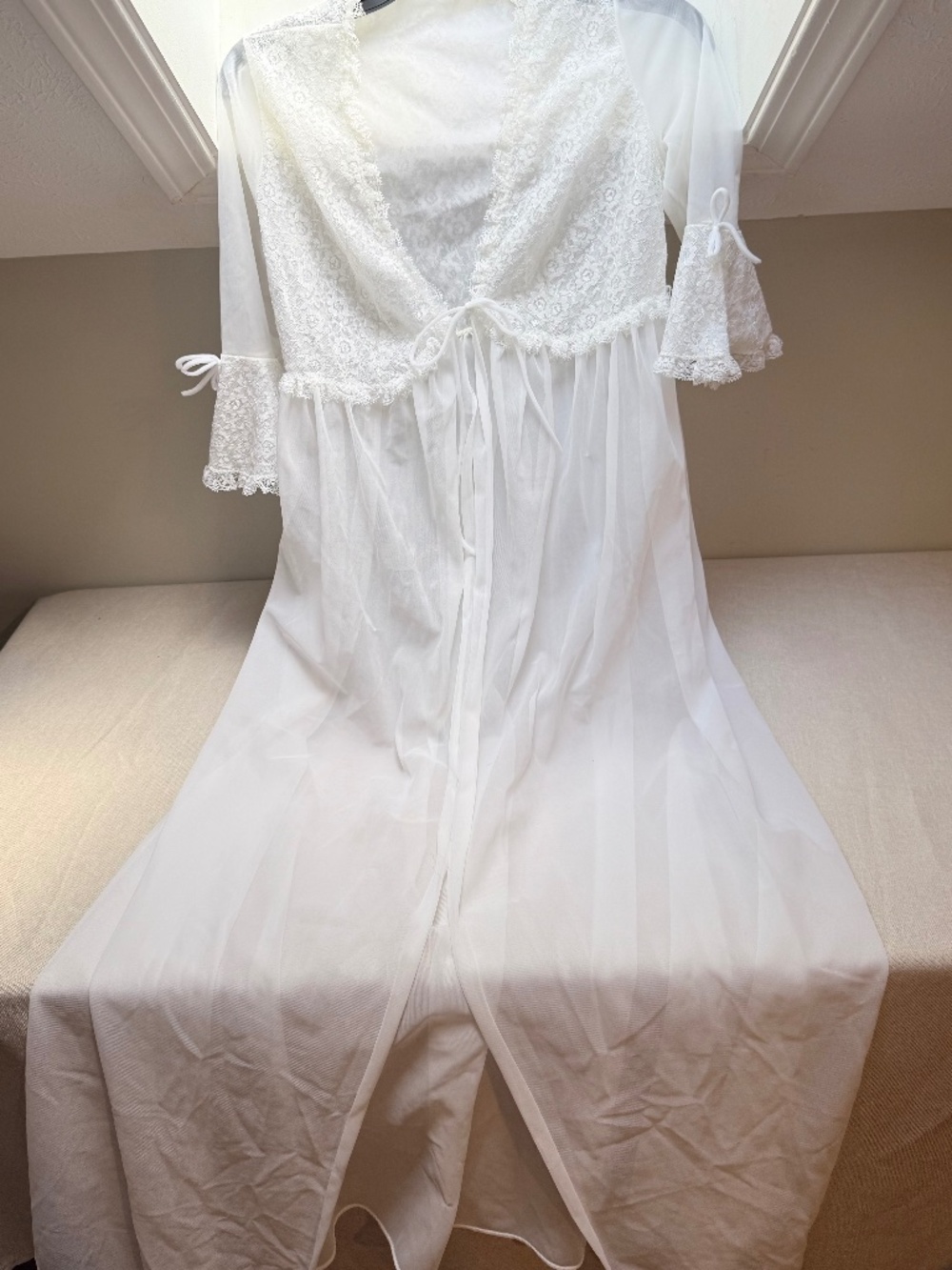 Vintage Sheer White Peignoir Lace and Nylon Romantic Bridal